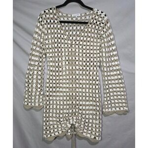 Emory Park Crochet Drawstring Small Mini Dress Swim Coverup Granny Knit Taupe